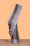 Lavender checked zari motifs design art tissue saree with contrast zari border and matching printed blouse