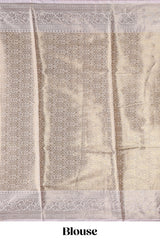 Lavender checked zari motifs design art tissue saree with contrast zari border and matching printed blouse