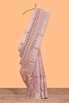 Peach chevron design art tissue saree with self zari border and matching printed blouse