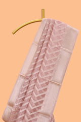 Peach chevron design art tissue saree with self zari border and matching printed blouse