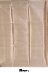 Beige chevron design art tissue saree with self zari border and matching printed blouse
