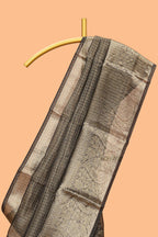 Charcoal grey unique zari design art tissue saree with self zari border and matching blouse
