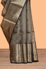 Charcoal grey unique zari design art tissue saree with self zari border and matching blouse