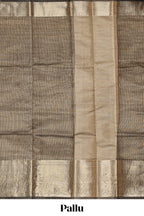 Charcoal grey unique zari design art tissue saree with self zari border and matching blouse