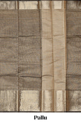 Charcoal grey unique zari design art tissue saree with self zari border and matching blouse