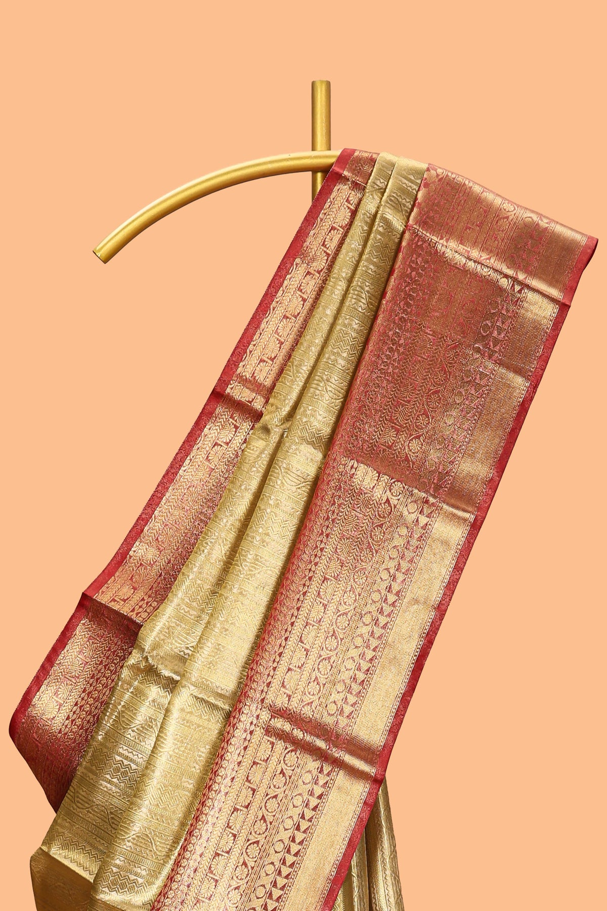 Mustard yellow geometric design art tissue saree with contrast zari border and blouse
