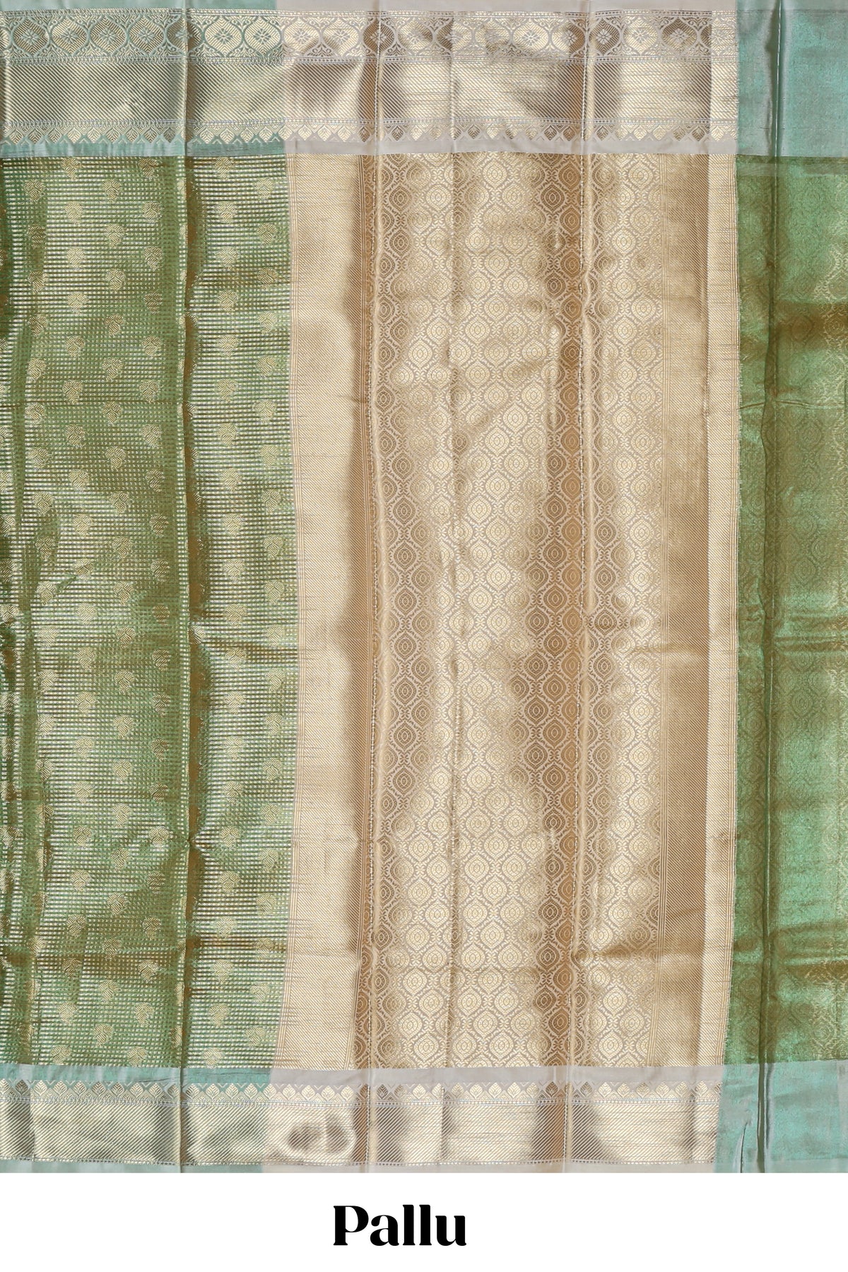 Green unique design zari motifs art tissue saree with contrast border and blouse