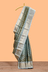 Blue unique design zari motifs art tissue saree with contrast border and blouse
