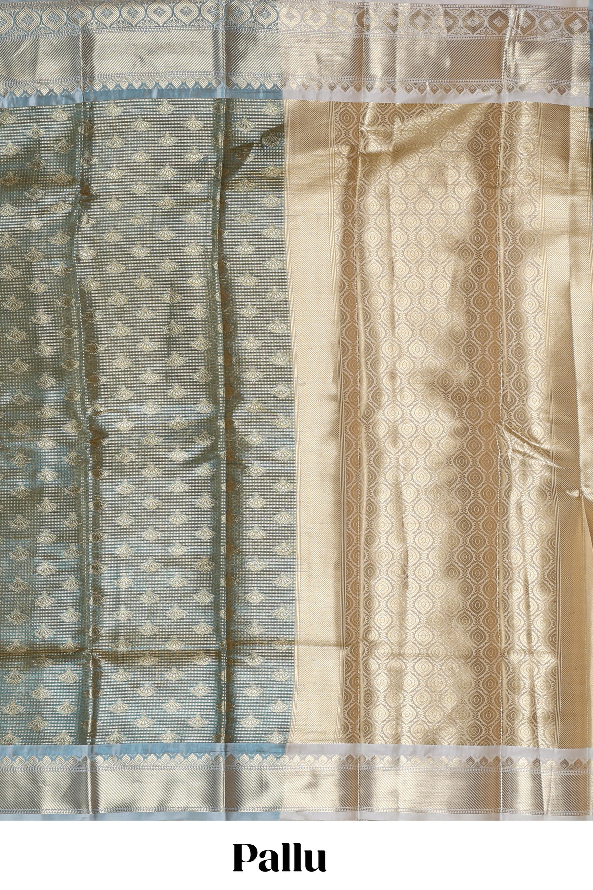 Blue unique design zari motifs art tissue saree with contrast border and blouse