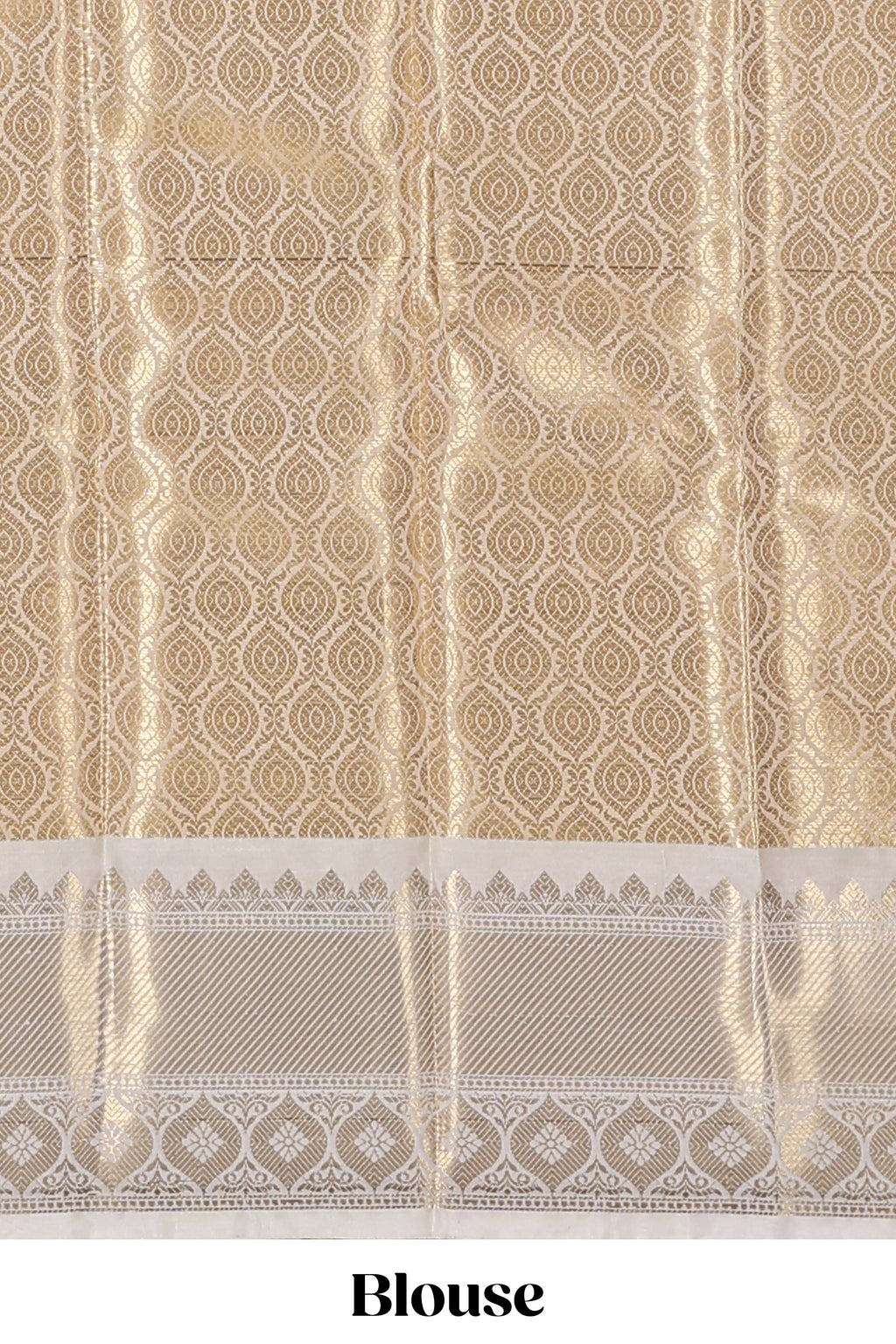 Blue unique design zari motifs art tissue saree with contrast border and blouse