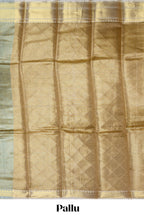 Blue small zari checks design art tissue saree with contrast border and blouse