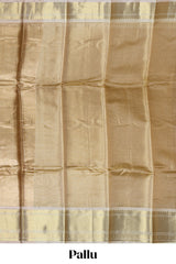 Gold small zari checks design art tissue saree with contrast border and blouse