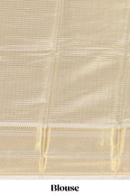 Pale gold small zari checks design art tissue saree with self border and blouse