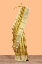 Rust gold small zari checks design art tissue saree with self border and blouse