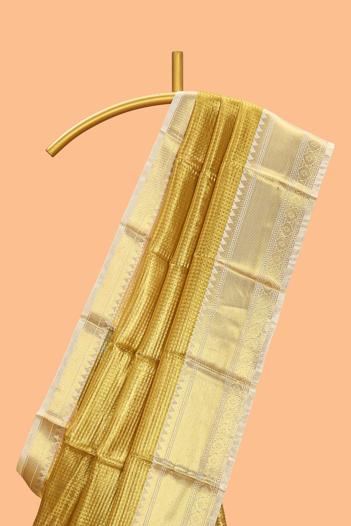 Rust gold small zari checks design art tissue saree with self border and blouse