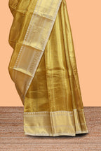 Rust gold small zari checks design art tissue saree with self border and blouse