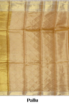 Rust gold small zari checks design art tissue saree with self border and blouse