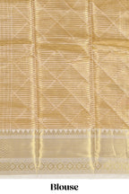 Rust gold small zari checks design art tissue saree with self border and blouse