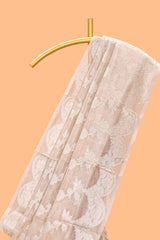 Beige floral zari design art tissue saree with self pallu and matching blouse