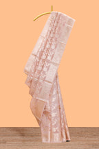 Warm peach floral vine design art tissue saree with zari work border and blouse