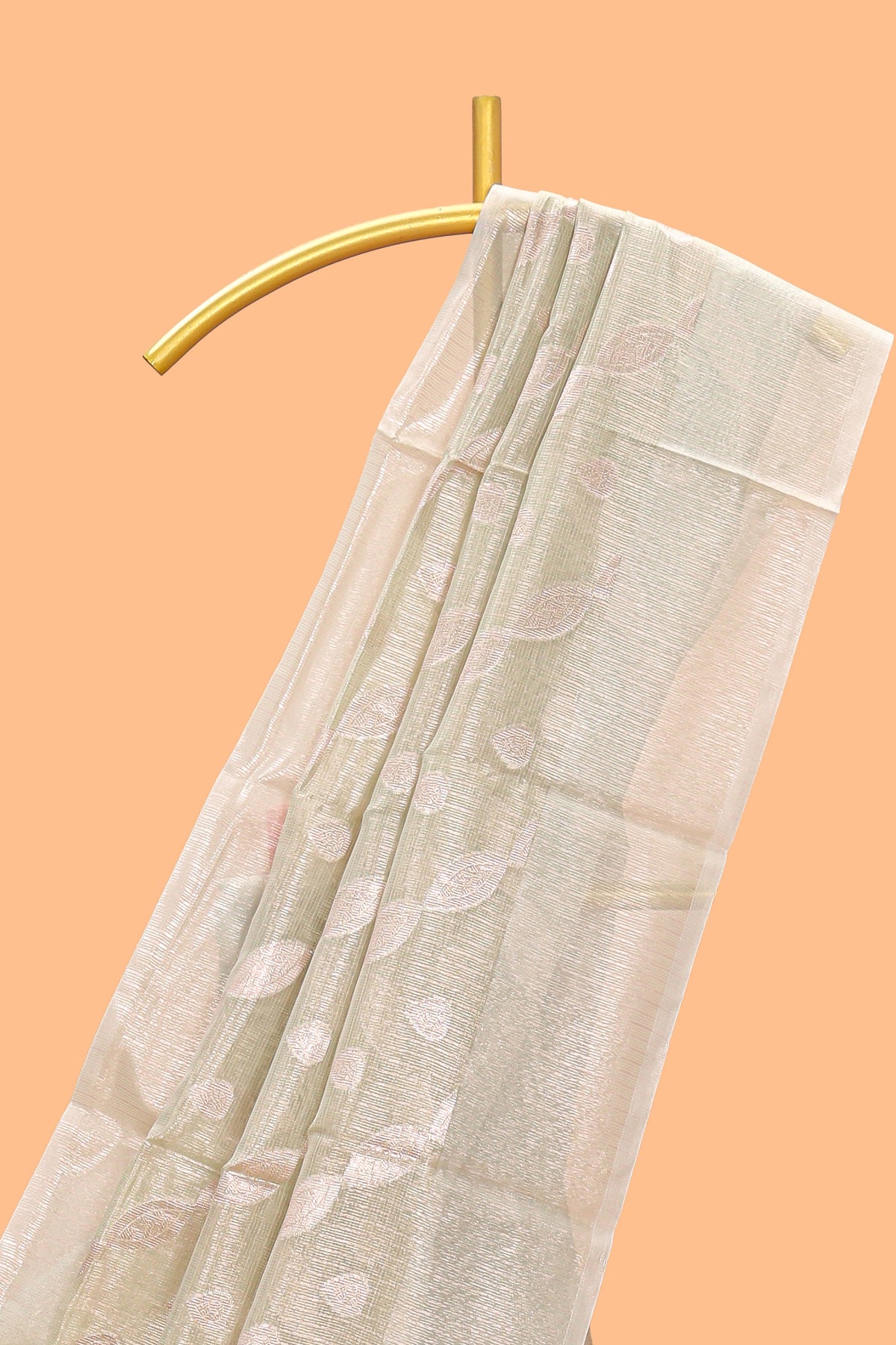 Mint green scattered floral and leaf motifs art tissue saree with self pallu and plain border