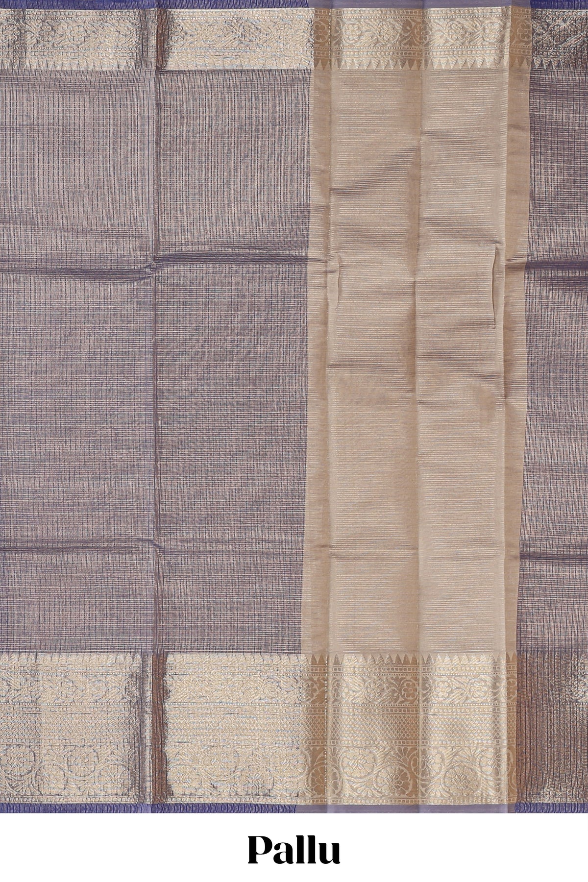 Ink blue color checked art tissue saree with contrast zari border and blouse