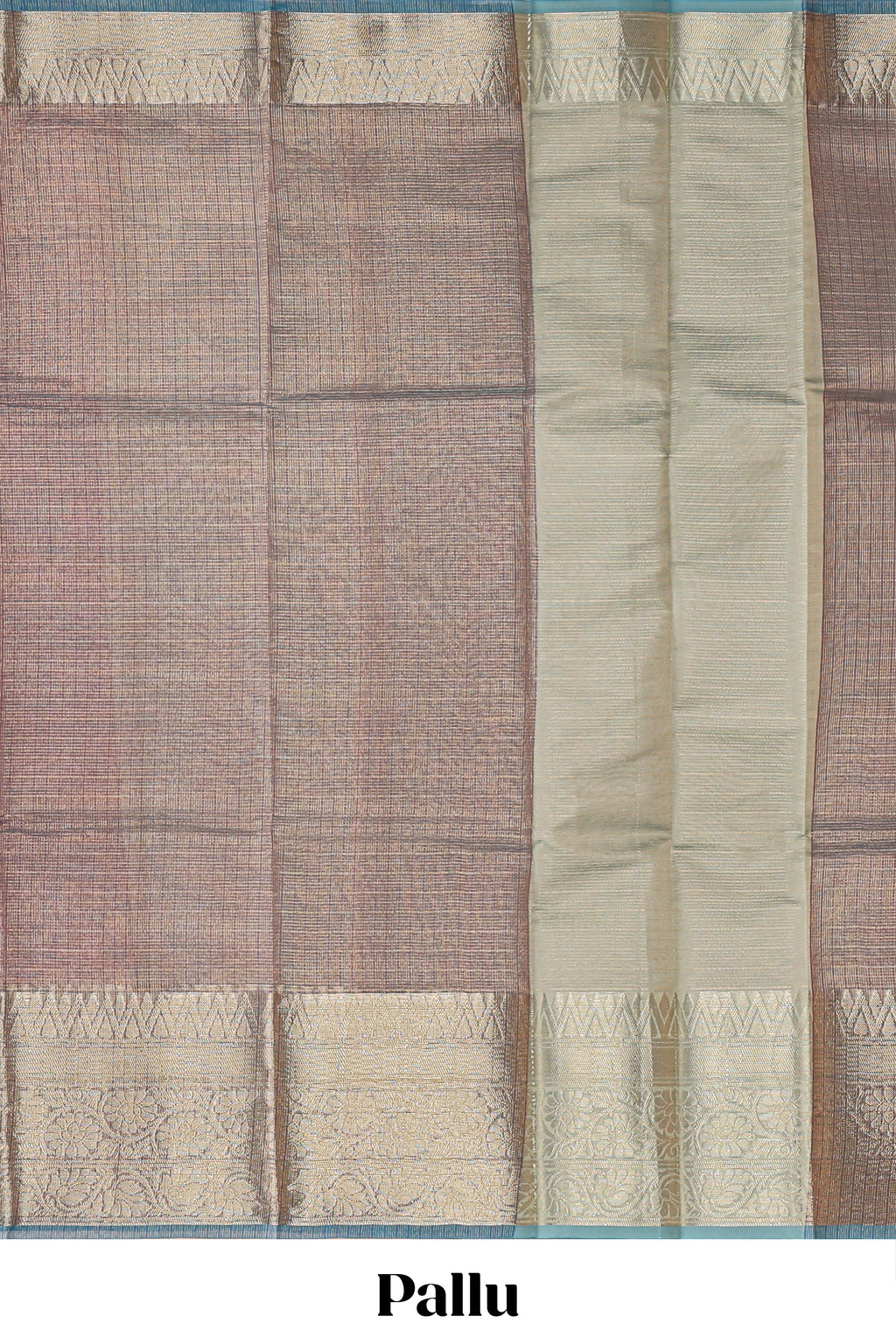 Mauve shade art tissue saree with antique gold zari border and contrast blouse