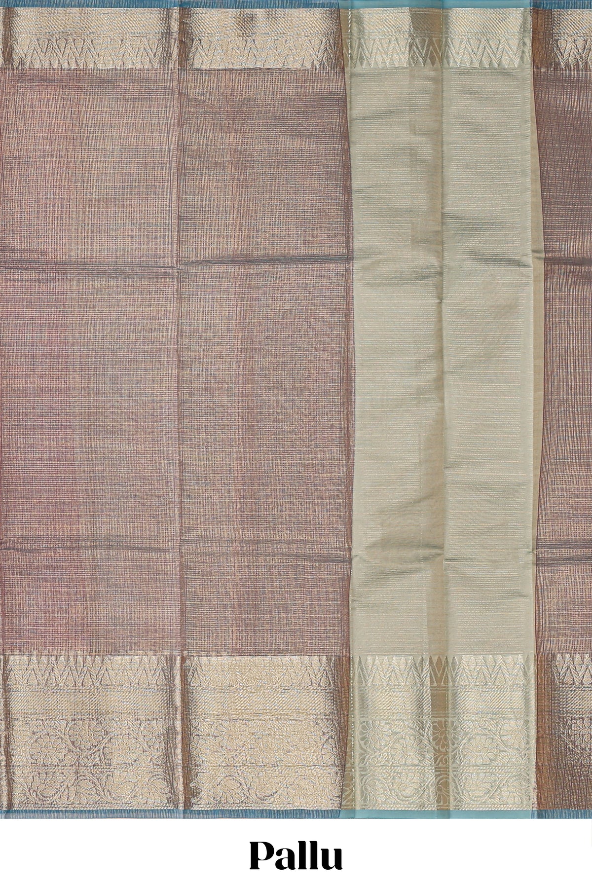 Mauve shade art tissue saree with antique gold zari border and contrast blouse