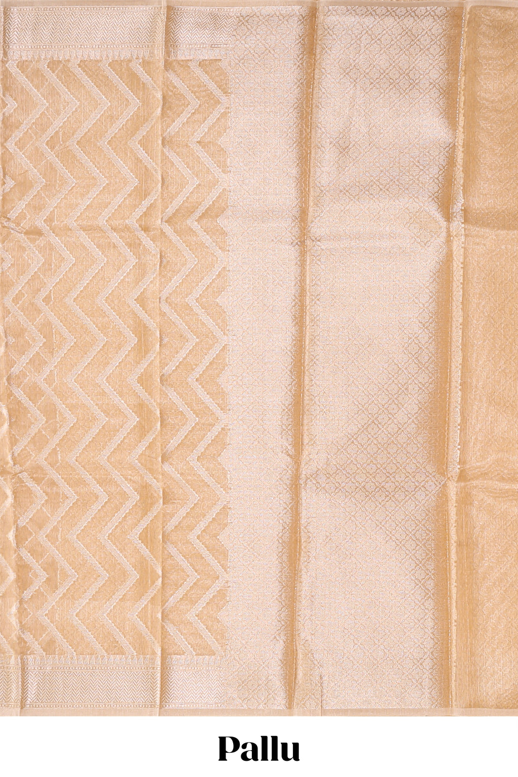 Pale peach geometric design art tissue saree with zari border and plain blouse