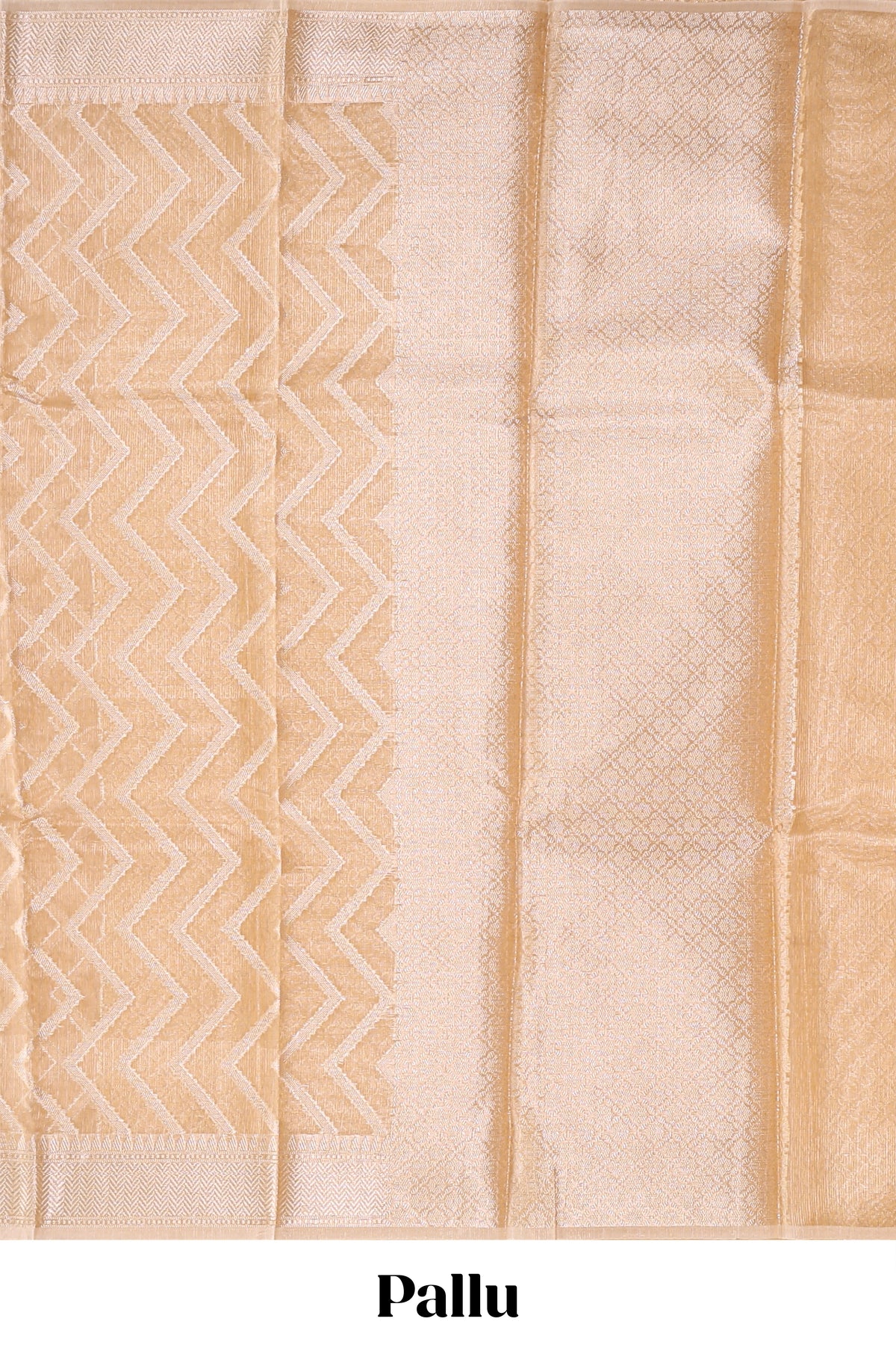 Pale peach geometric design art tissue saree with zari border and plain blouse