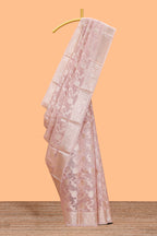 Pastel peach floral vine design art tissue saree with zari border and blouse