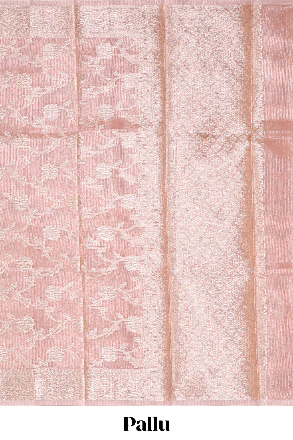 Pastel peach floral vine design art tissue saree with zari border and blouse