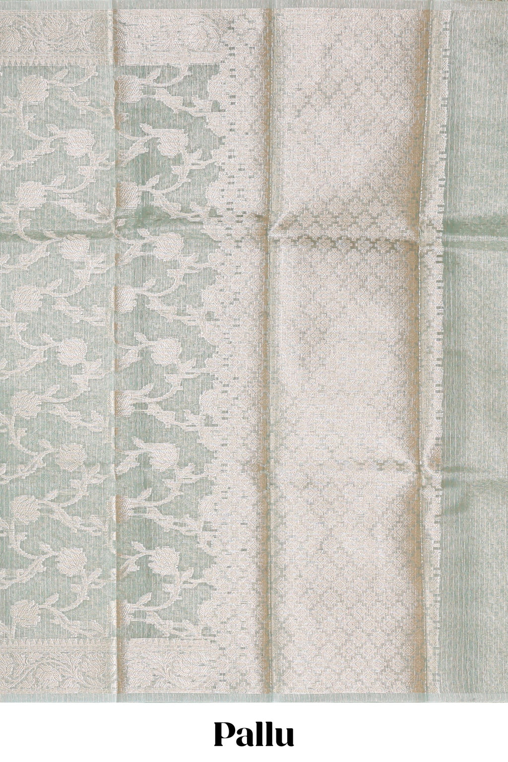 Silver sage green floral design art tissue saree with silver zari border and blouse