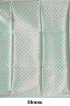Silver sage green floral design art tissue saree with silver zari border and blouse