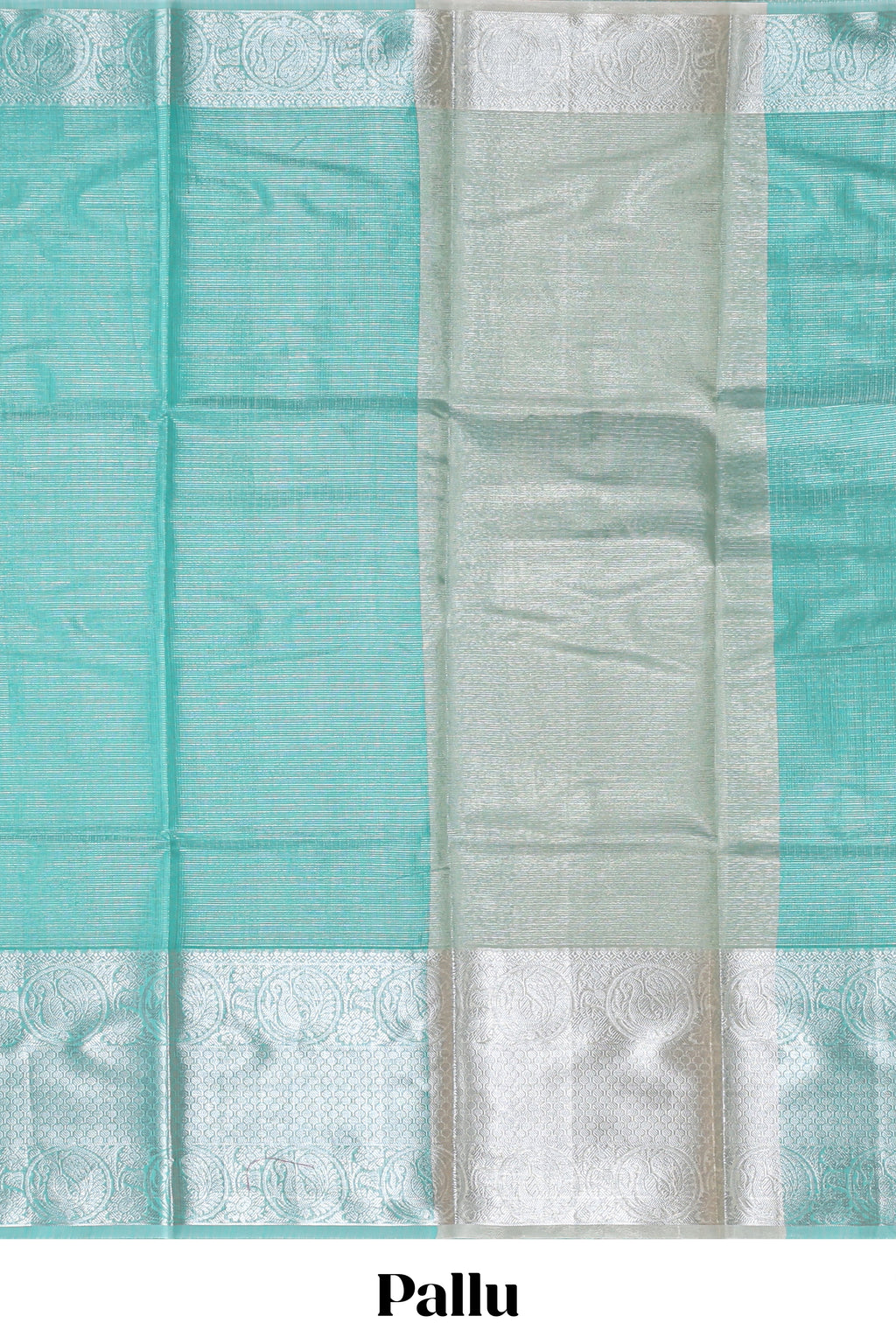 Peacock green shade plain art tissue saree with silver zari border and matching blouse