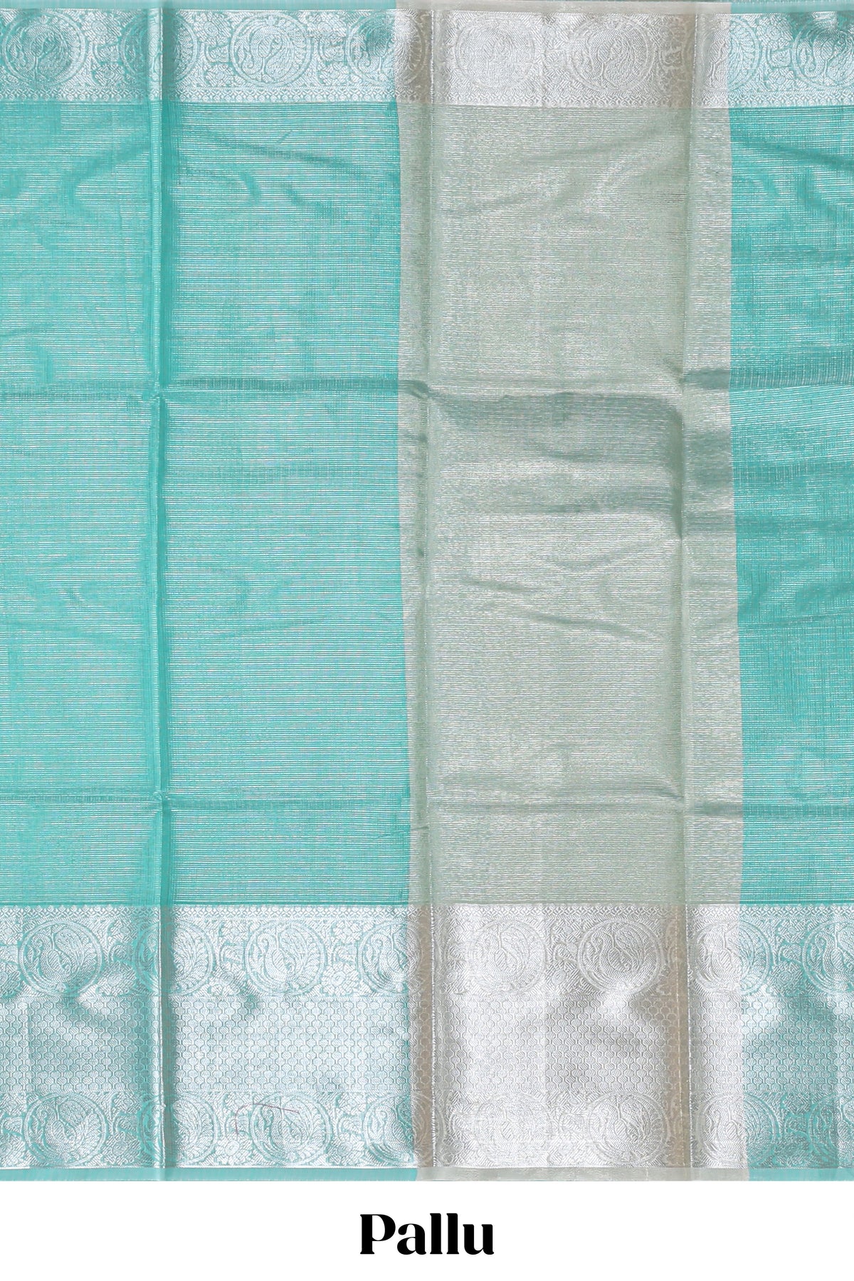 Peacock green shade plain art tissue saree with silver zari border and matching blouse