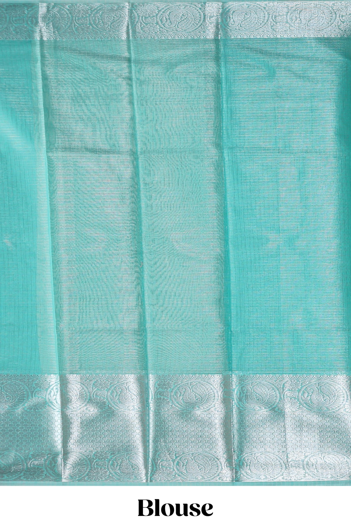 Peacock green shade plain art tissue saree with silver zari border and matching blouse