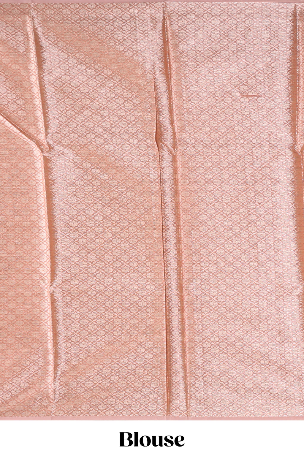 Peach color geometric design art tissue saree with contrast zari border and matching blouse