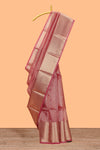 Glossy Maroon checked art tissue saree with self zari border and contrast blouse