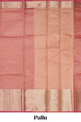 Glossy Maroon checked art tissue saree with self zari border and contrast blouse