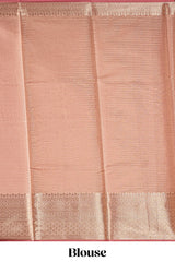 Glossy Maroon checked art tissue saree with self zari border and contrast blouse