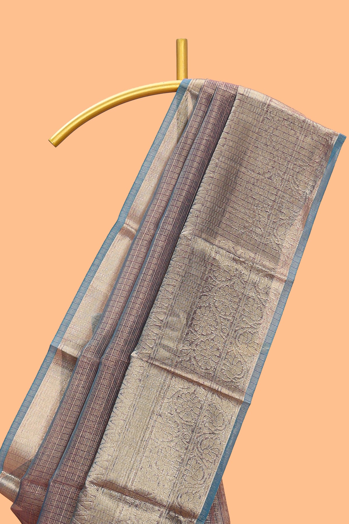Blue shade checked art tissue saree with contrast zari border and blouse