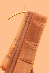 Rust orange checked art tissue saree with contrast zari border and matching blouse