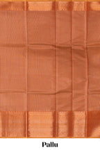 Rust orange checked art tissue saree with contrast zari border and matching blouse