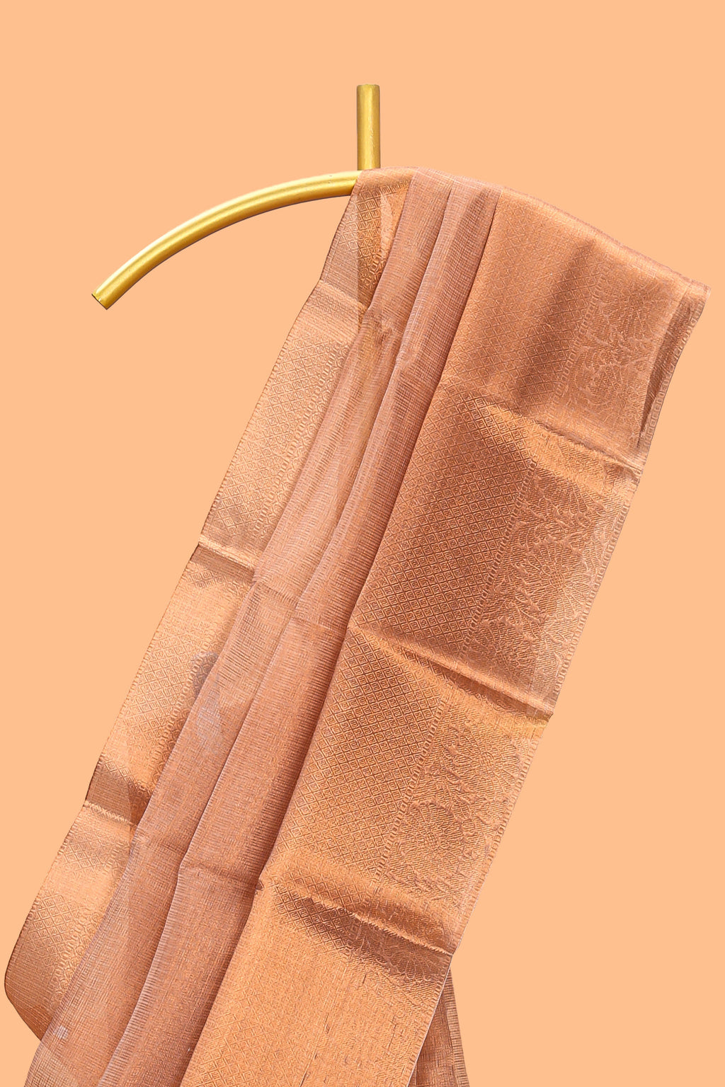 Coppor rust plain art tissue saree with coppor zari border and matching blouse