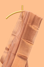 Coppor rust plain art tissue saree with coppor zari border and matching blouse