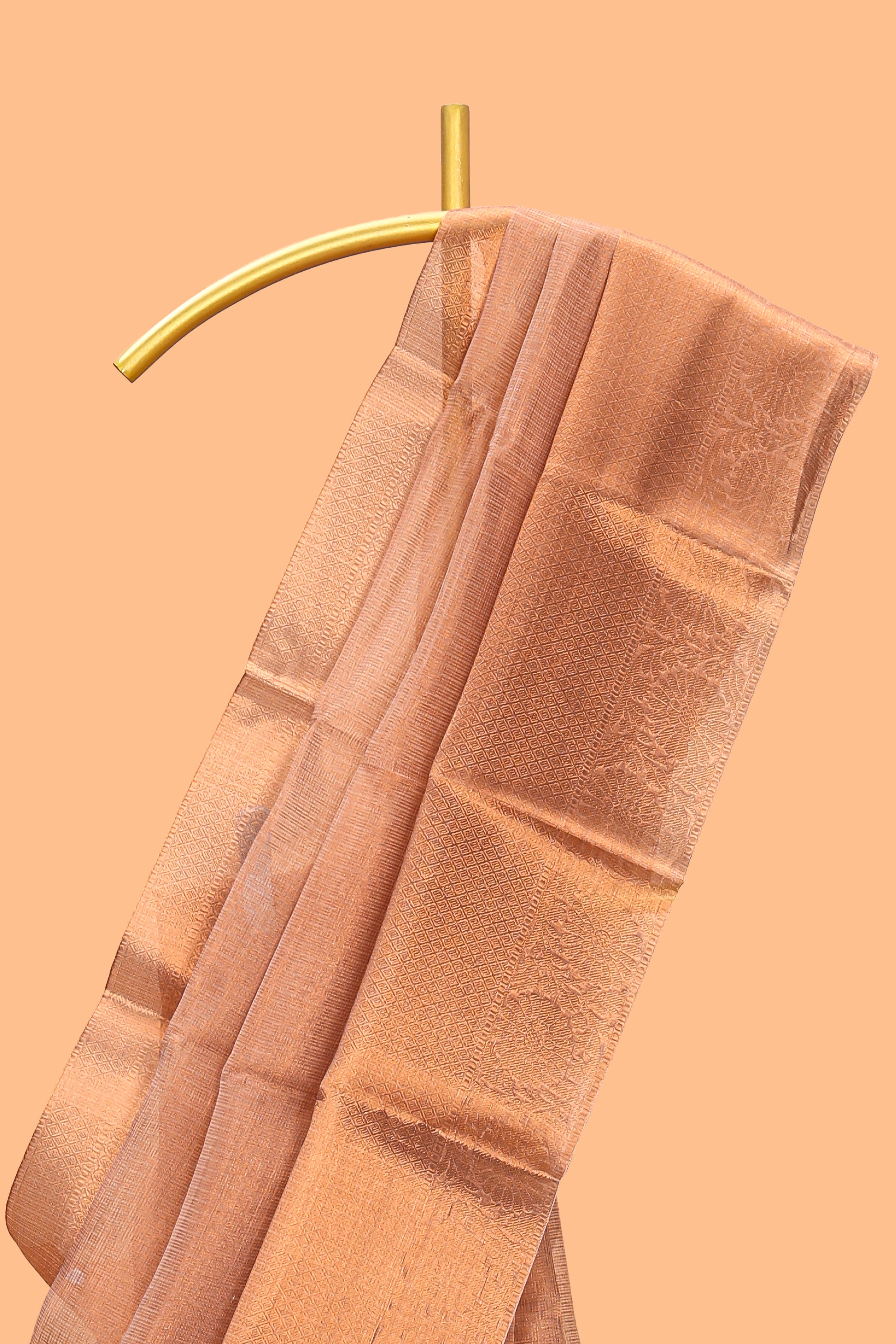 Coppor rust plain art tissue saree with coppor zari border and matching blouse