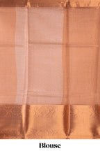 Coppor rust plain art tissue saree with coppor zari border and matching blouse