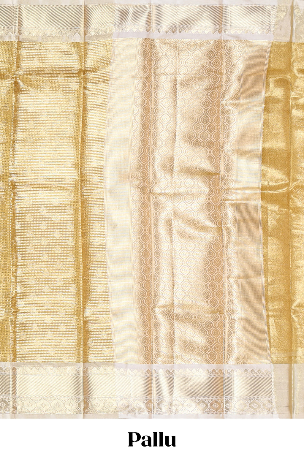 Bright gold zari butta design art tissue saree with contrast border and blouse