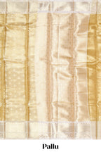 Bright gold zari butta design art tissue saree with contrast border and blouse